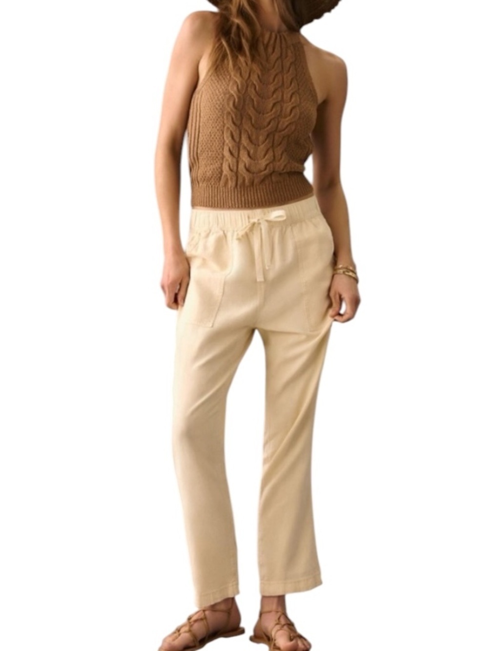 Anthropologie Pilcro Linen Drawstring Pants Cream Ivory Size Large